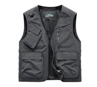 Grau,XL,Herrenweste Multi-Taschen Dünn Trend Mesh Atmungsaktive Abnehmbare Weste Outdoor Angel Freizeitweste Ärmellose Jacke