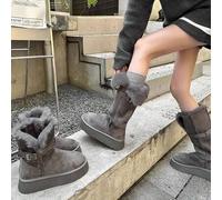 Graue, zweiwegige, kniehohe Schneestiefel für Damen, Winter 2024, neue, dickbesohlte, höhenverstärkende, plüschverdickte, lange Schneebaumwollschuhe