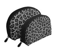 Grauer und schwarzer Leopard, Shell Make-up Tasche Frauen Aufbewahrungstasche kleine Geldbörse Kulturbeutel Kosmetiktasche 2 PCS