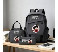 Graues Dragon Ball Kid Goku Anime Muster Rucksack Set, 3 Teile Schultasche mit Lunchbox & Federmäppchen, leichter Reise-Tagesrucksack für Jungen und M
