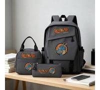 Graues Dragon Ball Shenron Anime Muster Rucksack Set, 3 Stücke Schultasche mit Lunchbox & Federmäppchen, leichter Reise-Tagesrucksack für Jungen und M