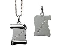 GravUp 925 Sterling Silber Anhänger Buchrolle mit Kette mit SOFORTGRAVUR + VORSCHAU: Gravur auf Vorderseite (Vorname) und Rückseite (Datum) inklusive.