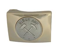 GravurManufakturBerlin Koppelschnalle Bergmann Bergbau Glück Auf Handwerk Zunftzeichen Meister Koppelschloss (Golden-Silbern)