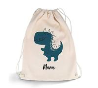 GRAVURZEILE Bedruckter Turnbeutel - Cartoon Dinosaurier & Wunschname - Sportbeutel Rucksack Daypack Gymbag mit Kordelzug - für Schule & Freizeit Sport - für Jungen & Mädchen - 12 Liter 33x45 cm