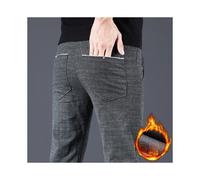 (GRAY, Asia 36) Men's Clothing Autumn Winter Warm Men's Slim Elasticity Straight Pants Thick Imitation Cotton Linen Brushed Business