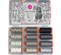 Graywork by Tula Rosa von Aurifil 100 % Baumwolle, 12 Spulen - ideal für Handstickerei, Quilten, Steppnähen, dekoratives Nähen, hergestellt in Italien