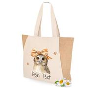 GRAZDesign Einkaufstasche mit Namen personalisieret, Eule im Herbst Geschenk zum Abschluss Taschen mit Reißverschluss Baumwolltasche Shopper XXL