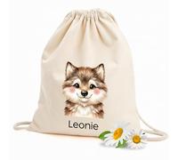 GRAZDesign Personalisierter Kinder Stoffbeutel - Turnbeutel Rucksack Wäschewechsel Beutel, beige aus Baumwolle