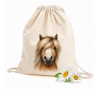GRAZDesign Pferd Stoffbeutel - Turnbeutel Rucksack Wäschewechsel Beutel, beige aus Baumwolle