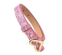 Greabuy Mehrfarbiger, vielseitiger Damen-Gürtel, verziert mit Pailletten, herzförmigen Schnallen für Glitzer-Akzent, rosarot, One size