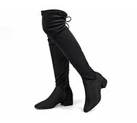 Greatonu Damen Overknee Stiefel Warme Winter Lange Stiefel mit seitlichem Reißverschluss Zurück Spitze Mode Oberschenkel Hohe Stiefel 1.77 inchs Schwarz EU 37