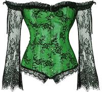 Grebrafan Gothic Korsett Bauchweg Corsage Taillen Korsett Dirndl Bluse Trachten Shirt (EUR(34-36) M, Grün)