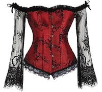 Grebrafan Gothic Korsett Bauchweg Corsage Taillen Korsett Dirndl Bluse Trachten Shirt (EUR(34-36) M, Rot)