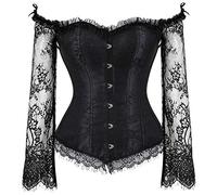 Grebrafan Gothic Korsett Bauchweg Corsage Taillen Korsett Dirndl Bluse Trachten Shirt (EUR(34-36) M, Schwarz)