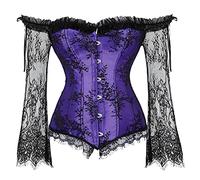 Grebrafan Gothic Korsett Bauchweg Corsage Taillen Korsett Dirndl Bluse Trachten Shirt (EUR(34-36) M, Violett)