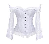 Grebrafan Gothic Korsett Bauchweg Corsage Taillen Korsett Dirndl Bluse Trachten Shirt (EUR(34-36) M, Weiß)
