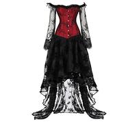 Grebrafan Gothic Korsett Bauchweg Corsage Taillen Korsett Dirndl Bluse Trachten Shirt mit Lang Tüllrock (EUR(34-36) M, Wein Rot)