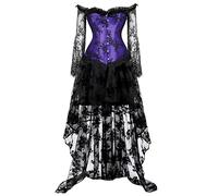 Grebrafan Gothic Korsett Bauchweg Corsage Taillen Korsett Dirndl Bluse Trachten Shirt mit Lang Tüllrock (EUR(34-36) M, Lila)