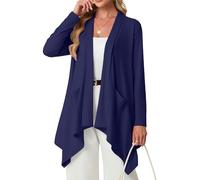 GRECERELLE Damen Leichte Strickjacke ohne Knöpfe Elegante Sommer Langarm Lang Strickjacken für Damen Lässig Cardigan Strickmantel mit Tasche High Low Saum