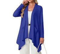 GRECERELLE Damen Leichte Strickjacke ohne Knöpfe Elegante Sommer Langarm Lang Strickjacken für Damen Lässig Cardigan Strickmantel mit Tasche High Low Saum