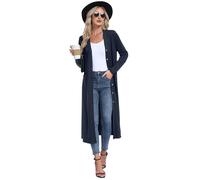GRECERELLE Damen Sommer Lang Strickjacke Extra Langer Elegant Leichte Strickjacken Lässig Gestrickte Cardigan V-Ausschnitt Strickcardigan mit Retro Holzknöpfe, Taschen