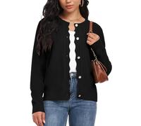 GRECERELLE Leichte Strickjacke Damen Rundhals Knopf Cardigan Langarm Gestreifte Lässig Lose Cardigan (Schwarz, XL)