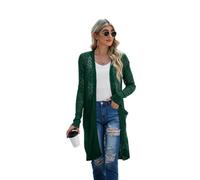 GRECERELLE Strickjacke Damen Sommer Lang Cardigan Langärmelig Lochmuster Strandjacke Leicht Dünne Vorne Offen Cover Up