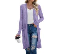 GRECERELLE Strickjacke Damen Sommer Lang Cardigan Langärmelig Lochmuster Strandjacke Leicht Dünne Vorne Offen Cover Up