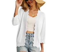 GRECERELLE Strickjacke Damen Sommer Leichte Bolero Elegant Shrug Rüschen Jäckchen Cardigan Damen Strickpullover Rüschenärmelfür Kleid Sommerabend Hochzeit (Weiß, M)