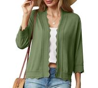 GRECERELLE Strickjacke Damen Sommer Leichte Bolero Elegant Shrug Rüschen Jäckchen Cardigan Damen Strickpullover Rüschenärmelfür Kleid Sommerabend Hochzeit (Armeegrün, M)