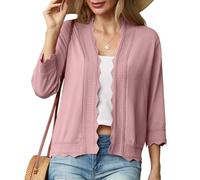 GRECERELLE Strickjacke Damen Sommer Leichte Bolero Elegant Shrug Rüschen Jäckchen Cardigan Damen Strickpullover Rüschenärmelfür Kleid Sommerabend Hochzeit (Hell Pink, M)