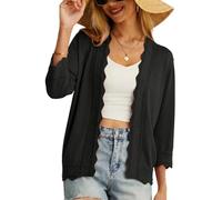 GRECERELLE Strickjacke Damen Sommer Leichte Bolero Elegant Shrug Rüschen Jäckchen Cardigan Damen Strickpullover Rüschenärmelfür Kleid Sommerabend Hochzeit (Schwarz, M)