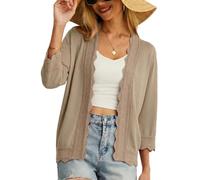 GRECERELLE Strickjacke Damen Sommer Leichte Bolero Elegant Shrug Rüschen Jäckchen Cardigan Damen Strickpullover Rüschenärmelfür Kleid Sommerabend Hochzeit (Khaki, L)