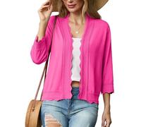 GRECERELLE Strickjacke Damen Sommer Leichte Bolero Elegant Shrug Rüschen Jäckchen Cardigan Damen Strickpullover Rüschenärmelfür Kleid Sommerabend Hochzeit (Heißes Rosa, M)