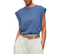 GRECERELLE Women's Summer Casual T-Shirt - Bequemes, lockeres Rundhals-Top mit Raglan-Ärmeln (Farbe Blau, XL)