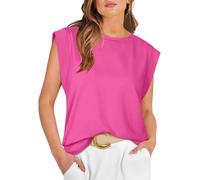 GRECERELLE Women's Summer Casual T-Shirt - Bequemes, lockeres Rundhals-Top mit Raglan-Ärmeln (Rosa, L)