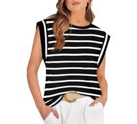 GRECERELLE Women's Summer Casual T-Shirt - Bequemes, lockeres Rundhals-Top mit Raglan-Ärmeln (Schwarzer Streifen, L)