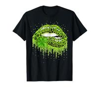 Green Lips Sexy Irish Leopard Shamrock St Patricks Day Girl T-Shirt