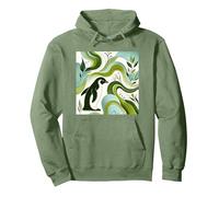 Green Penguin Blossom Flora Leaf Plant Forest Pattern Pullover Hoodie, Unisex für Erwachsene, Salbeigrün, XL