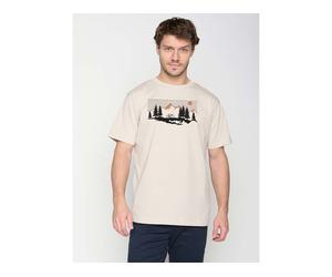 GREENBOMB Bio-Herren-T-Shirt 'Mountain Pines' mit Rundhalsausschnitt, off white, Gr. L