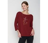 GREENBOMB Nature Bird Reed Simper - Gemütliches Longsleeve aus Viskose (LENZING ECOVERO) Mix / hochwertiger Print / Fair & Vegan Rot (Red Berry) L