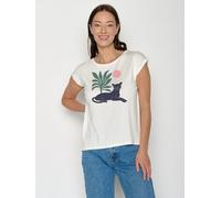 GREENBOMB Panther Leaves Timid - Lässiges Shirt aus LENZING TENCEL Mix / hochwertiger Print / Fair & Vegan Weiß (Mondstein) XS