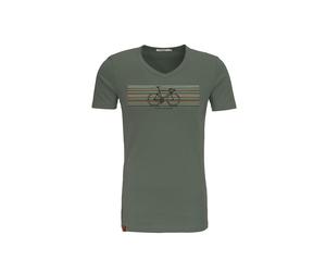 Greenbomb - T-Shirt, Greenbomb, fair trade, Bike Happy, v-neck, olive, reine Baumwolle, erhältlich bei Mode Schönleitner in Gmunden - Gr. - XL