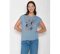 GREENBOMB Tucan Flower Timid - Lässiges Shirt aus LENZING TENCEL Mix / hochwertiger Print / Fair & Vegan Blau (Gletscherblau) L