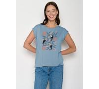 GREENBOMB Tucan Flower Timid - Lässiges Shirt aus LENZING TENCEL Mix / hochwertiger Print / Fair & Vegan Blau (Gletscherblau) XL