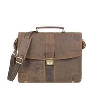 Greenburry Aktentasche Leder 2 Fächer Lehrertasche Schultasche Vintage braun antik 38x30cm Tragegriff und Schultergurt - braun Leder 1709M-25