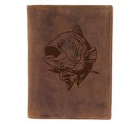 Greenburry Ausweismappe mit Fisch Motiv braun - 100% Leder - Lederhülle mit Karpfen Motiv - 16,5x1,5x12cm