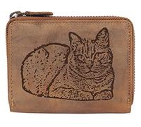 Greenburry Damen Geldbörse Braun 13x10x3cm mit Motiv Einer Russisch Blau Katze