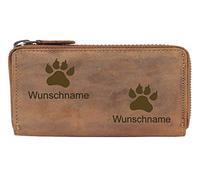 Greenburry Damen-Geldbörse PERSONALISIERT Wunschnamen mit Hunde-Motiv verschiedener Rassen, 19x10x2,5 cm, Braun (Pfoten)