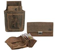 Greenburry Kellnerbörse Set Leder braun antik Kellnerset Geldbörse mit Holster Kellnertasche